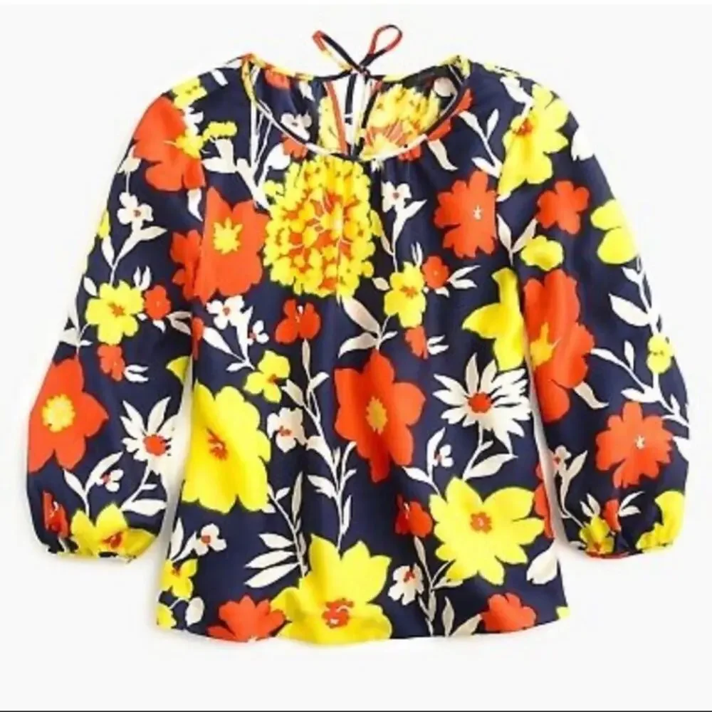 J. Crew 100% Silk Floral Blouse size 4 Multicolor